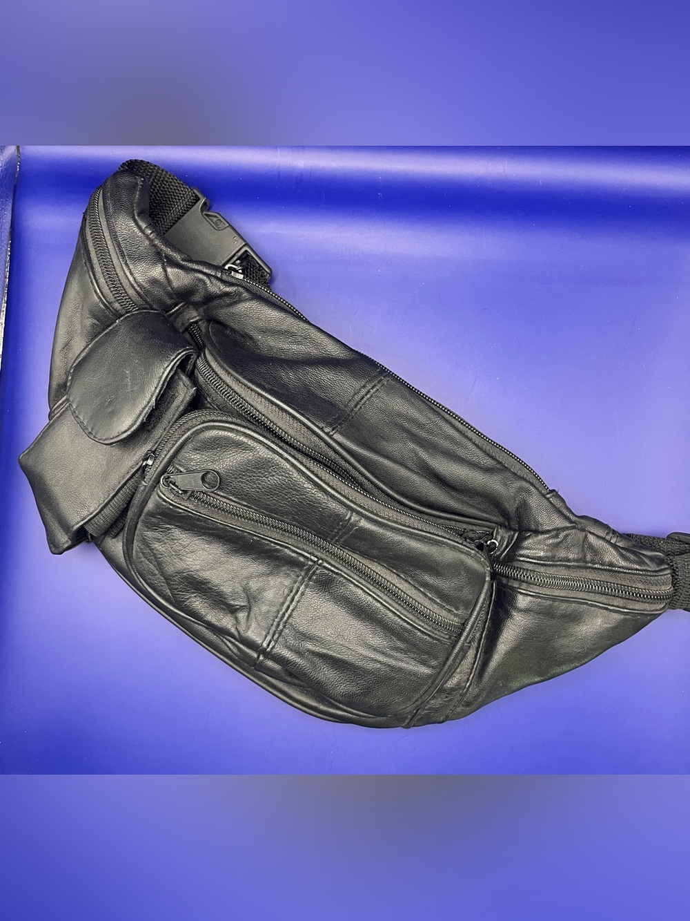 Black Leather Men's Waist Bag / Sling Pack